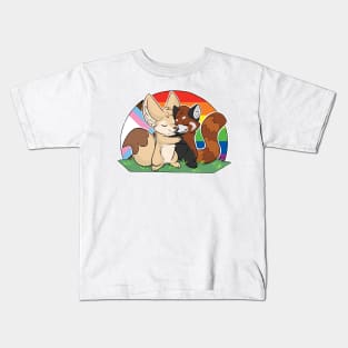 Rainbow Progress Flag - Fennec Fox + Red Panda Hug Kids T-Shirt